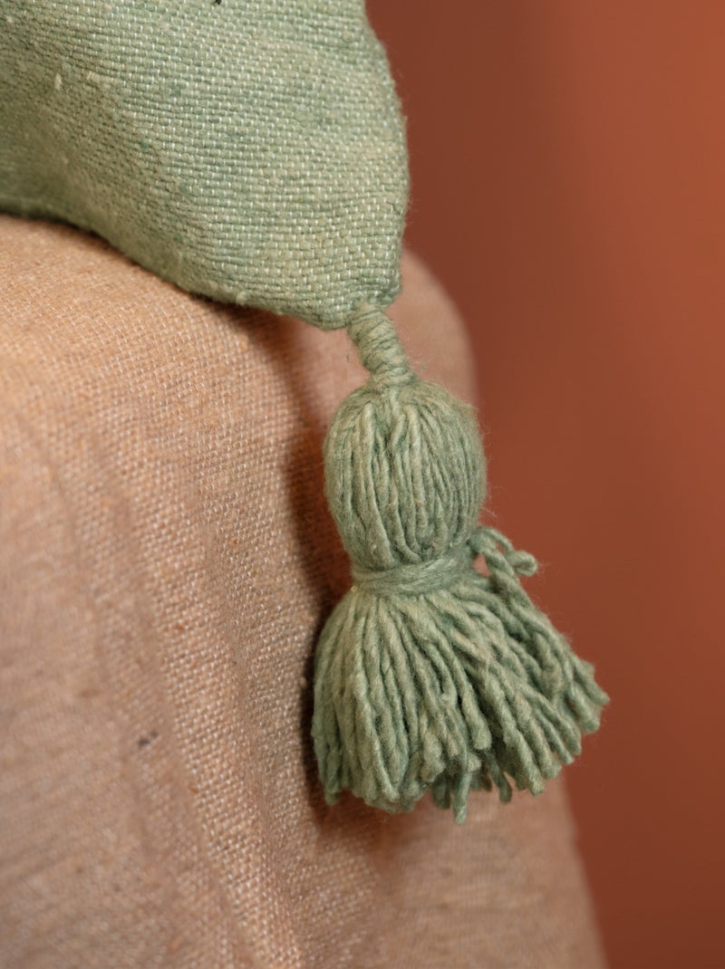 Housse de coussin en laine à pompons Vert - Kiabi