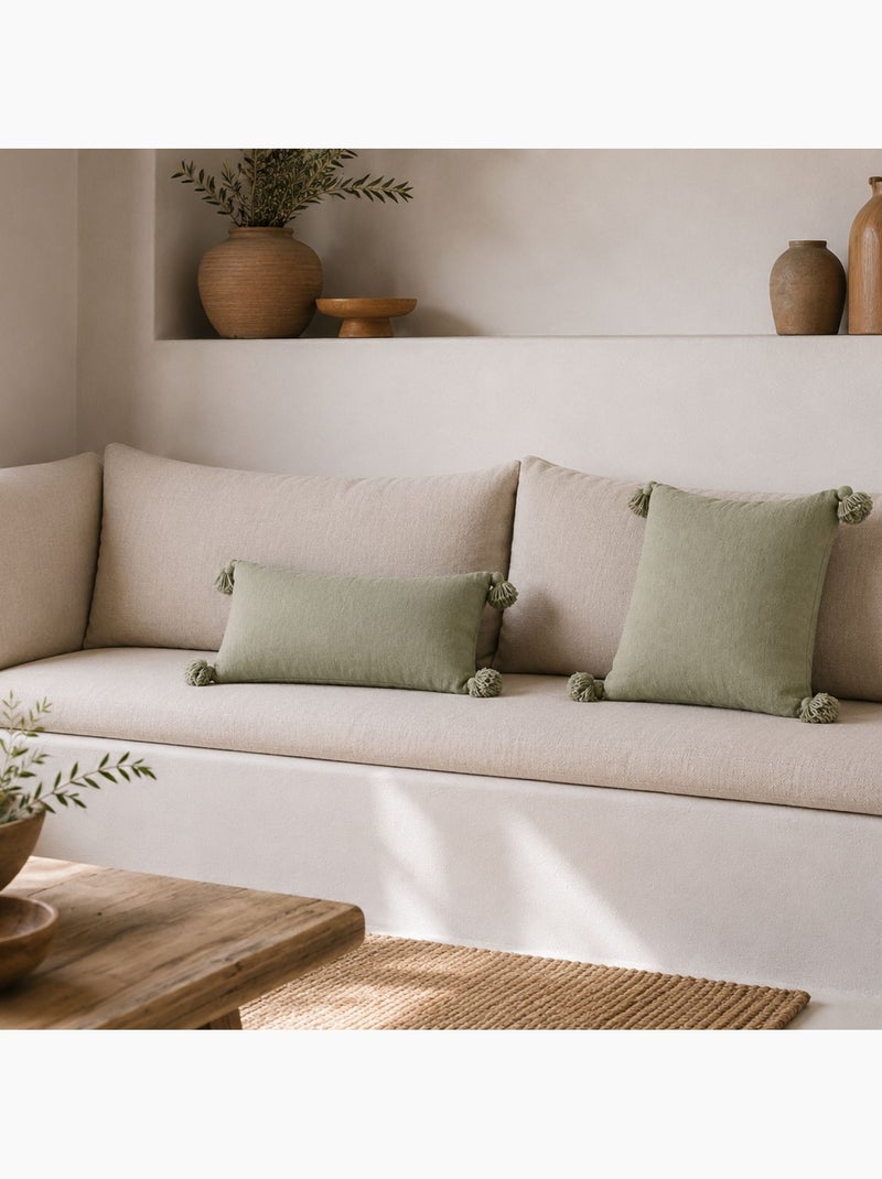 Housse de coussin en laine à pompons Vert - Kiabi