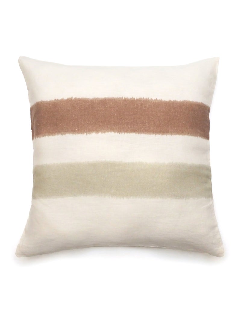 Housse de coussin en lin lavé doublé coton lavé ARIA Vert sauge/Blanc cassé/Sable - Kiabi