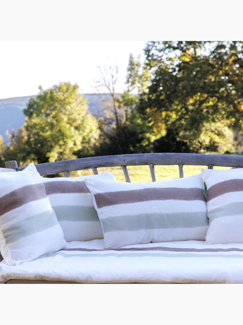 Housse de coussin en lin lavé doublé coton lavé ARIA Vert sauge/Blanc cassé/Sable - Kiabi