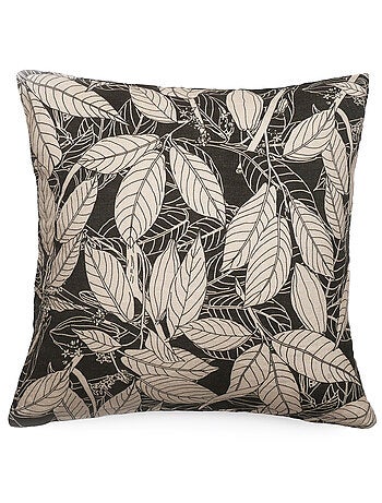 Housse de coussin en lin lavé imprimé végétal doublé coton lavé uni HELIOS