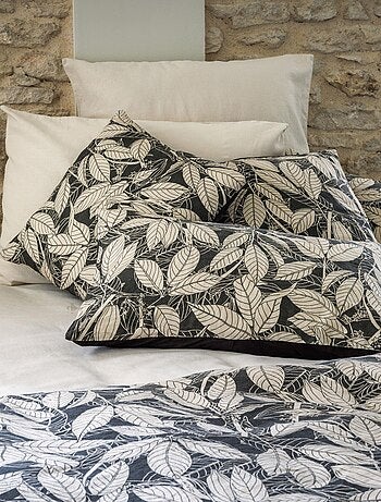 Housse de coussin en lin lavé imprimé végétal doublé coton lavé uni HELIOS