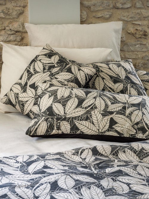Housse de coussin en lin lavé imprimé végétal doublé coton lavé uni HELIOS - Kiabi