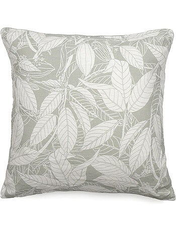 Housse de coussin en lin lavé imprimé végétal doublé coton lavé uni HELIOS