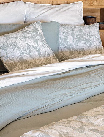 Housse de coussin en lin lavé imprimé végétal doublé coton lavé uni HELIOS