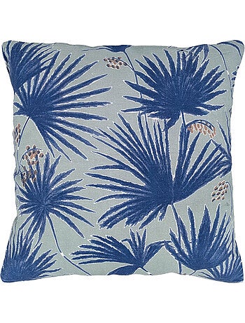Housse de coussin en lin lavé imprimé végétal doublé coton lavé uni PALAWAN