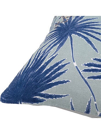 Housse de coussin en lin lavé imprimé végétal doublé coton lavé uni PALAWAN