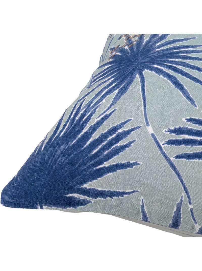 Housse de coussin en lin lavé imprimé végétal doublé coton lavé uni PALAWAN Gris clair - Kiabi
