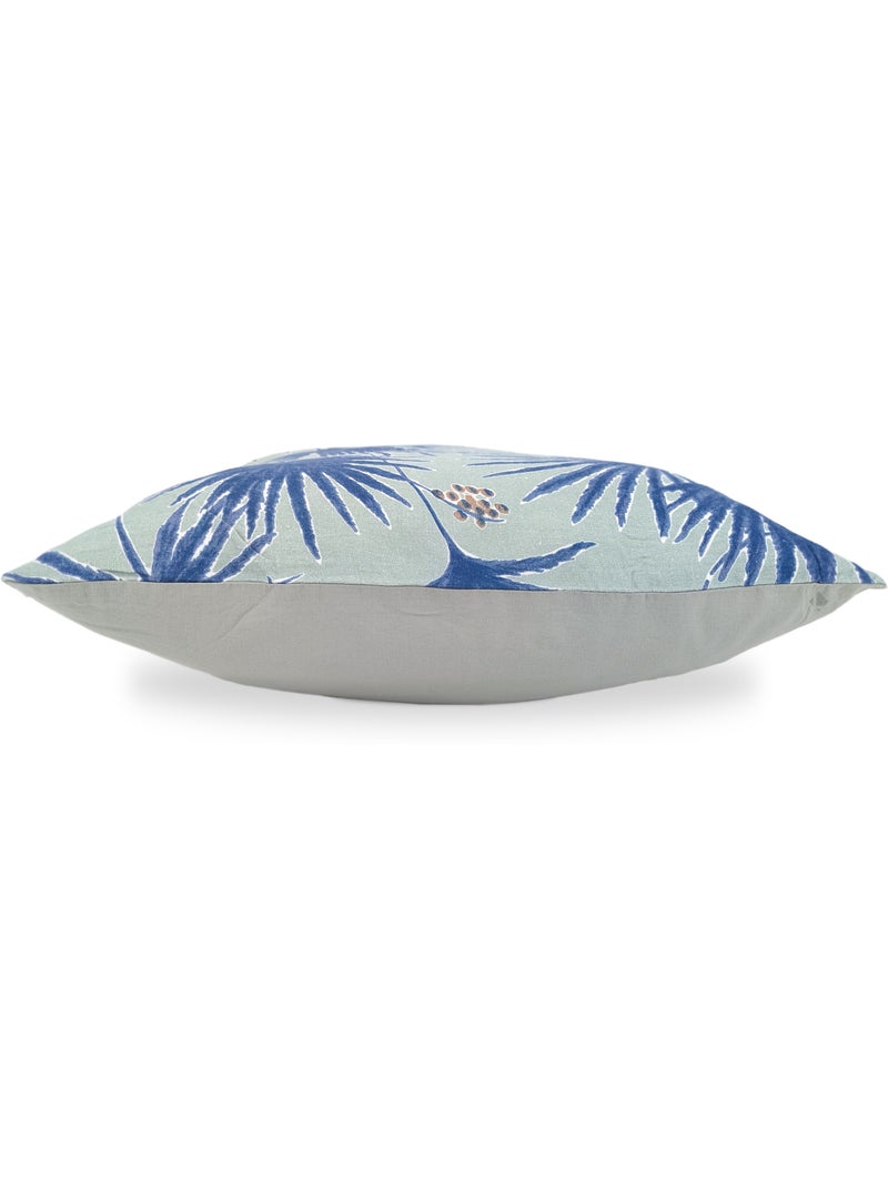 Housse de coussin en lin lavé imprimé végétal doublé coton lavé uni PALAWAN Gris clair - Kiabi