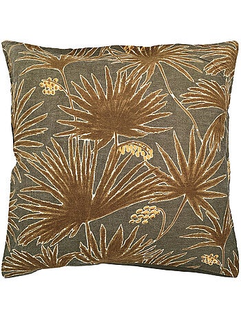 Housse de coussin en lin lavé imprimé végétal doublé coton lavé uni PALAWAN