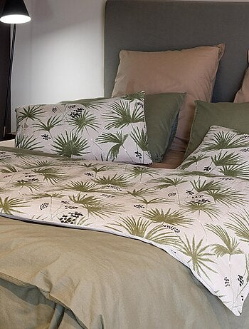 Housse de coussin en lin lavé imprimé végétal doublé coton lavé uni PALAWAN