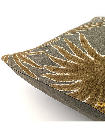 Housse de coussin en lin lavé imprimé végétal doublé coton lavé uni PALAWAN