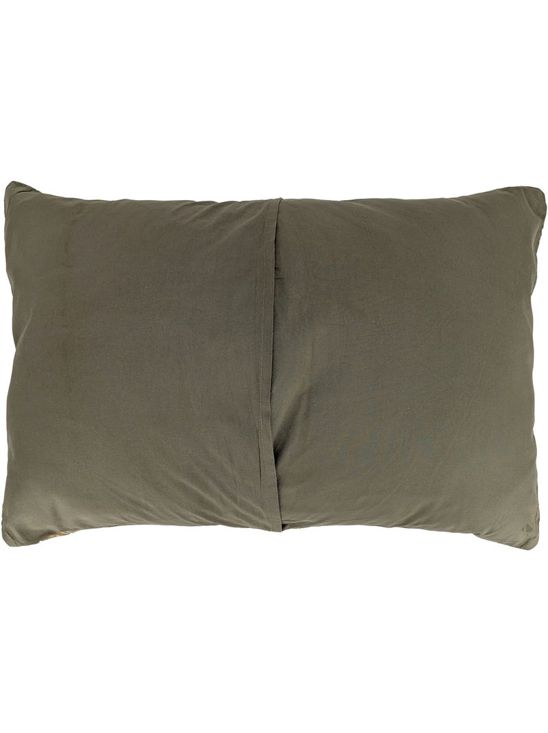 Housse de coussin en lin lavé imprimé végétal doublé coton lavé uni PALAWAN Kaki - Kiabi