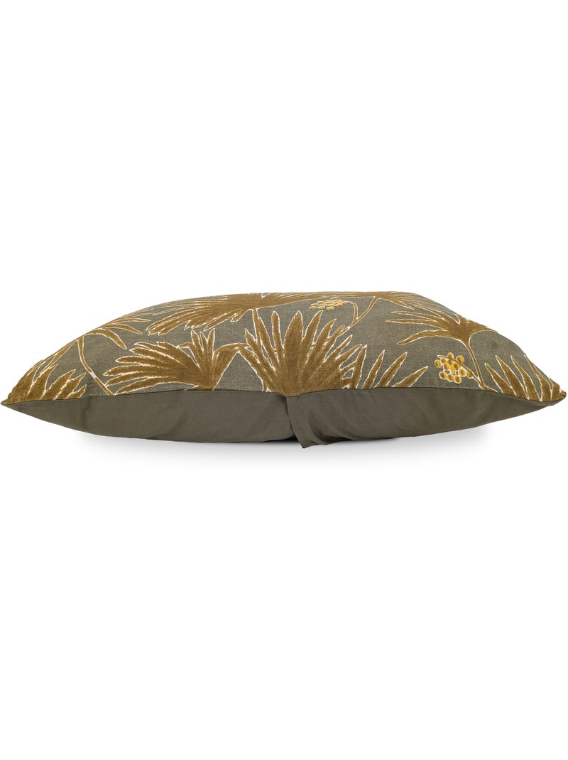 Housse de coussin en lin lavé imprimé végétal doublé coton lavé uni PALAWAN Kaki - Kiabi