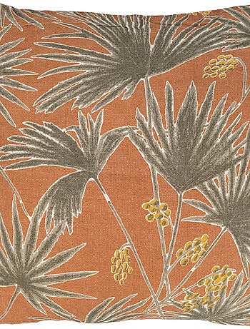 Housse de coussin en lin lavé imprimé végétal doublé coton lavé uni PALAWAN