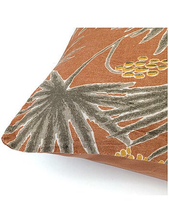 Housse de coussin en lin lavé imprimé végétal doublé coton lavé uni PALAWAN