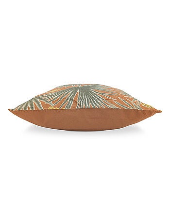 Housse de coussin en lin lavé imprimé végétal doublé coton lavé uni PALAWAN