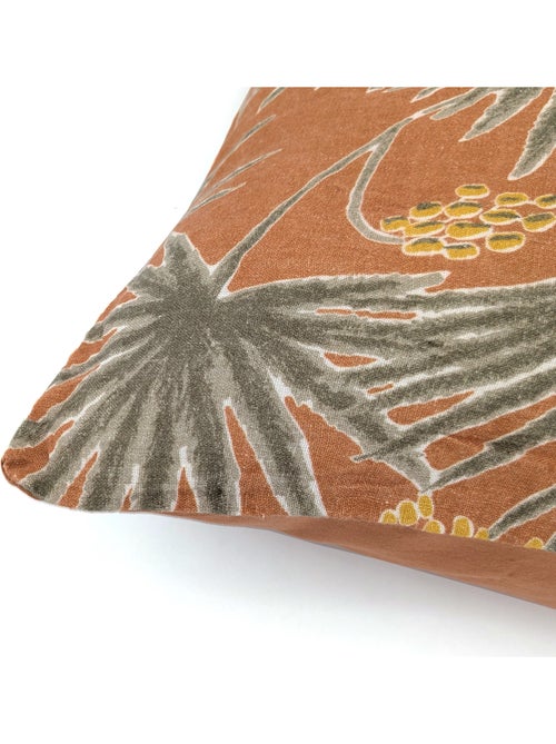 Housse de coussin en lin lavé imprimé végétal doublé coton lavé uni PALAWAN - Kiabi