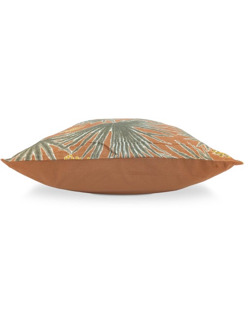 Housse de coussin en lin lavé imprimé végétal doublé coton lavé uni PALAWAN - Kiabi