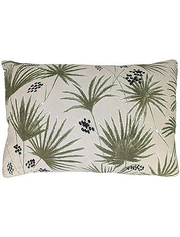 Housse de coussin en lin lavé imprimé végétal doublé coton lavé uni PALAWAN