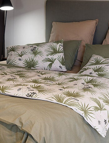 Housse de coussin en lin lavé imprimé végétal doublé coton lavé uni PALAWAN