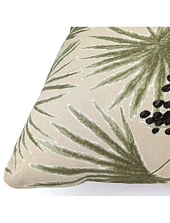 Housse de coussin en lin lavé imprimé végétal doublé coton lavé uni PALAWAN