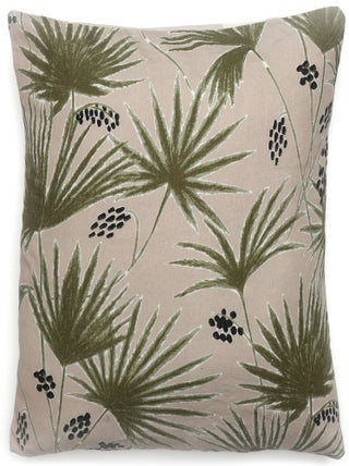 Housse de coussin en lin lavé imprimé végétal doublé coton lavé uni PALAWAN