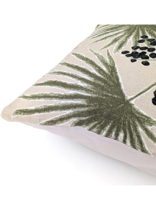 Housse de coussin en lin lavé imprimé végétal doublé coton lavé uni PALAWAN - Kiabi