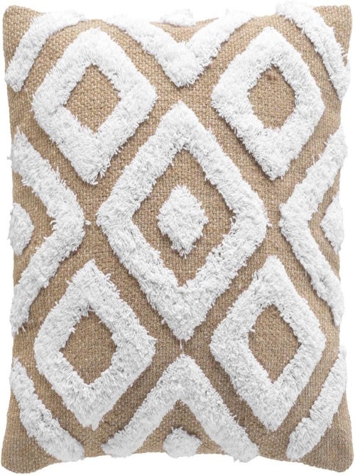 HOUSSE DE COUSSIN +ENCART JUTE+COTON TUFTE DAMIA - Kiabi