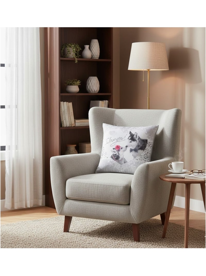 Housse de coussin Husky love Gris - Kiabi