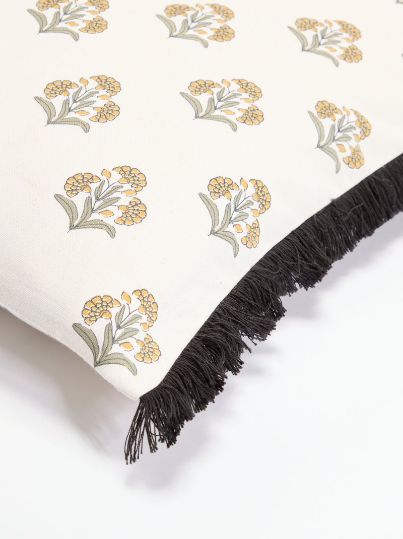 Housse de coussin imprimée avec franges Vert - Kiabi