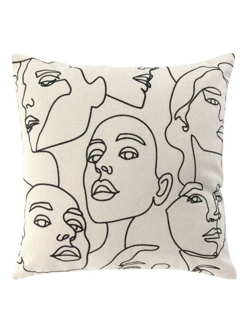 Housse de coussin imprimée Visages 40x40 cm Beige - Kiabi