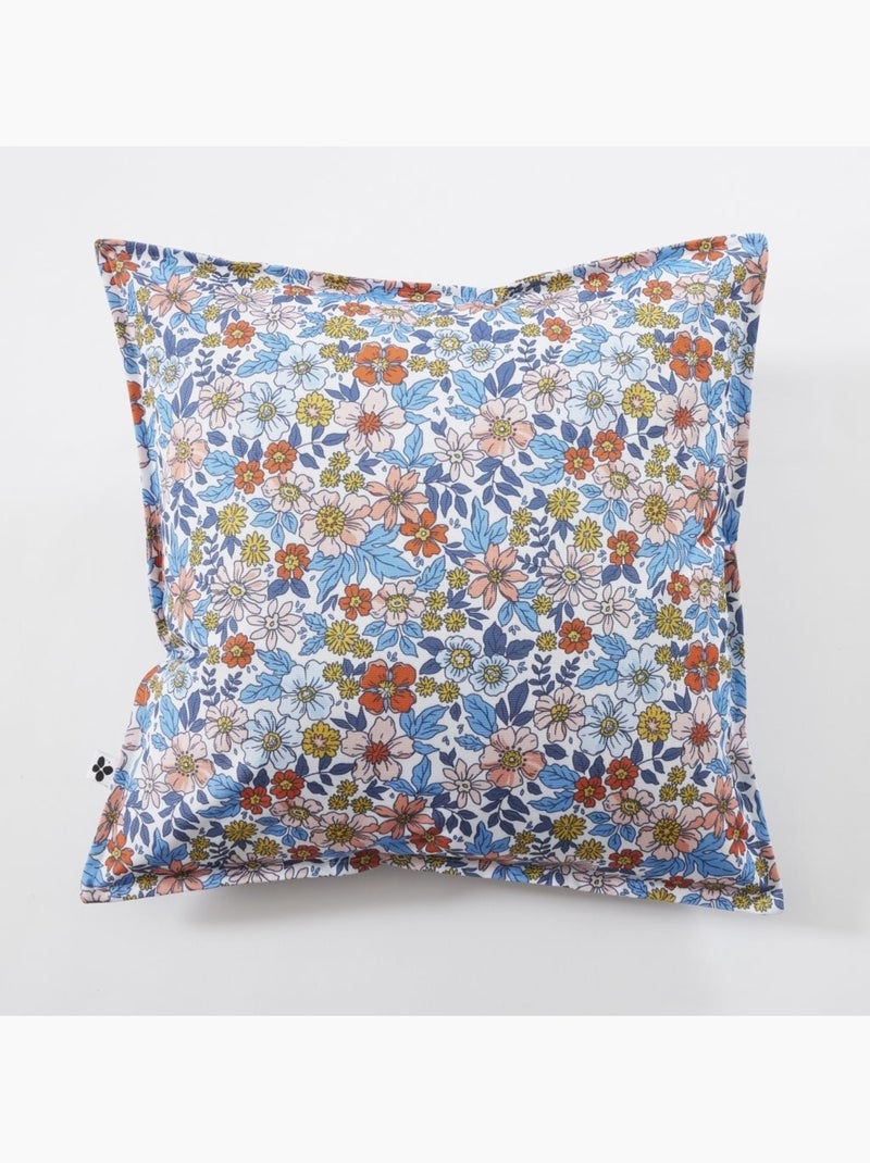 Housse de Coussin int/ext polyester imprimé + enduction Danaé Fleurs Bleu - Kiabi