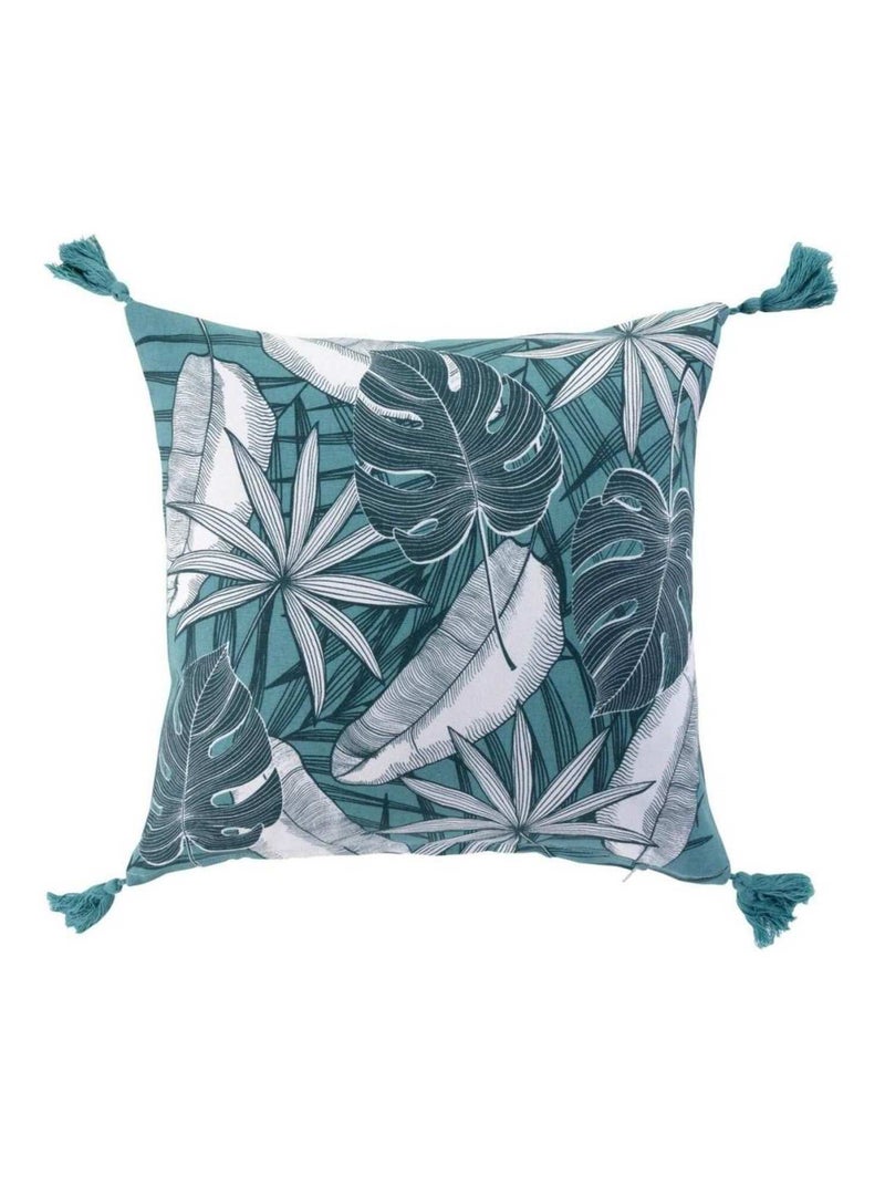 Housse de coussin pompons 40x40 cm Puebla coton Bleu - Kiabi