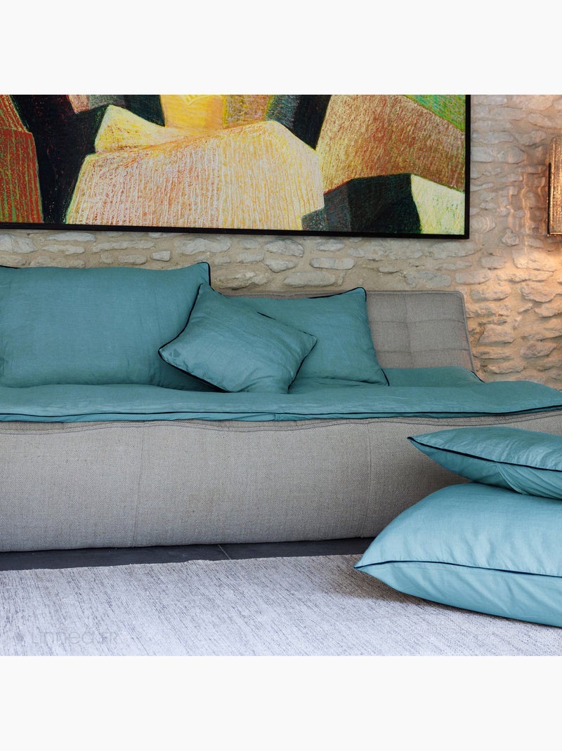 Housse de coussin PRELUDE en lin et coton Bleu topaze - Kiabi