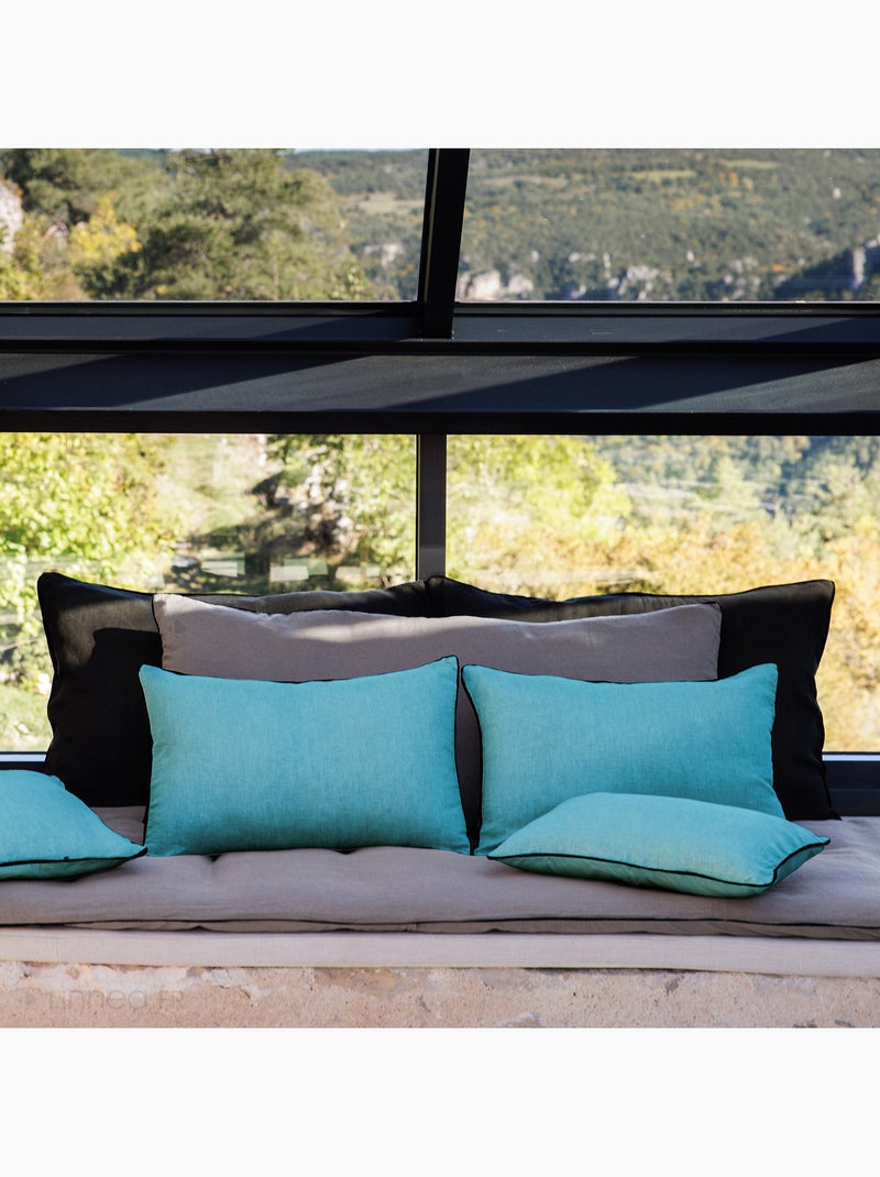 Housse de coussin PRELUDE en lin et coton Bleu topaze - Kiabi