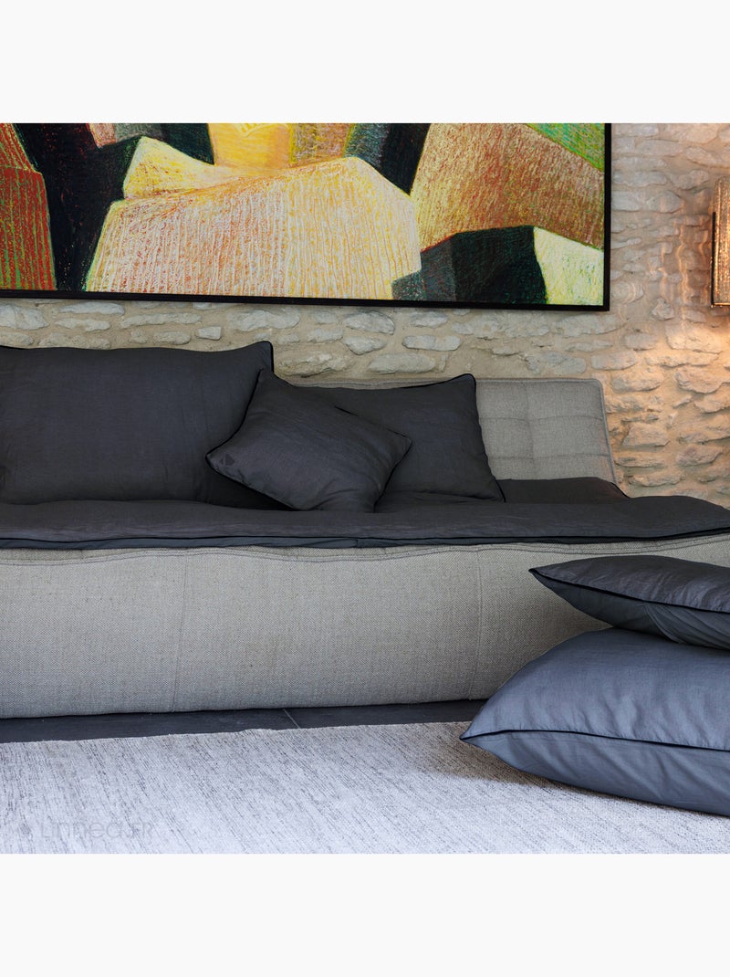 Housse de coussin PRELUDE en lin et coton Noir mat - Kiabi