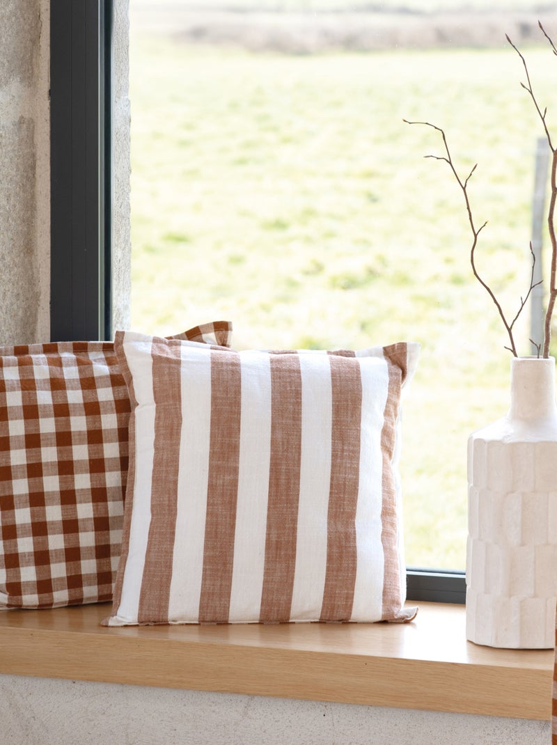 Housse de coussin rayures et vichy en coton flammé Rouge cerise - Kiabi