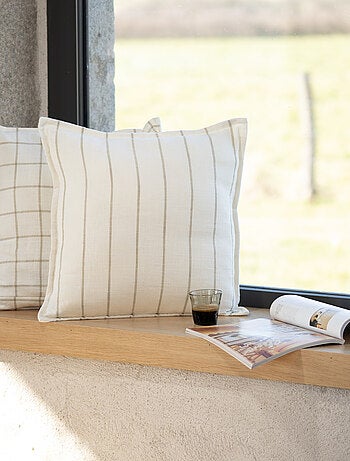 Housse de coussin recto-verso 100% coton rayures et carreaux LOURMARIN