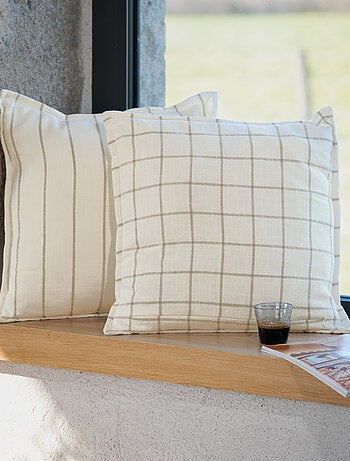 Housse de coussin recto-verso 100% coton rayures et carreaux LOURMARIN