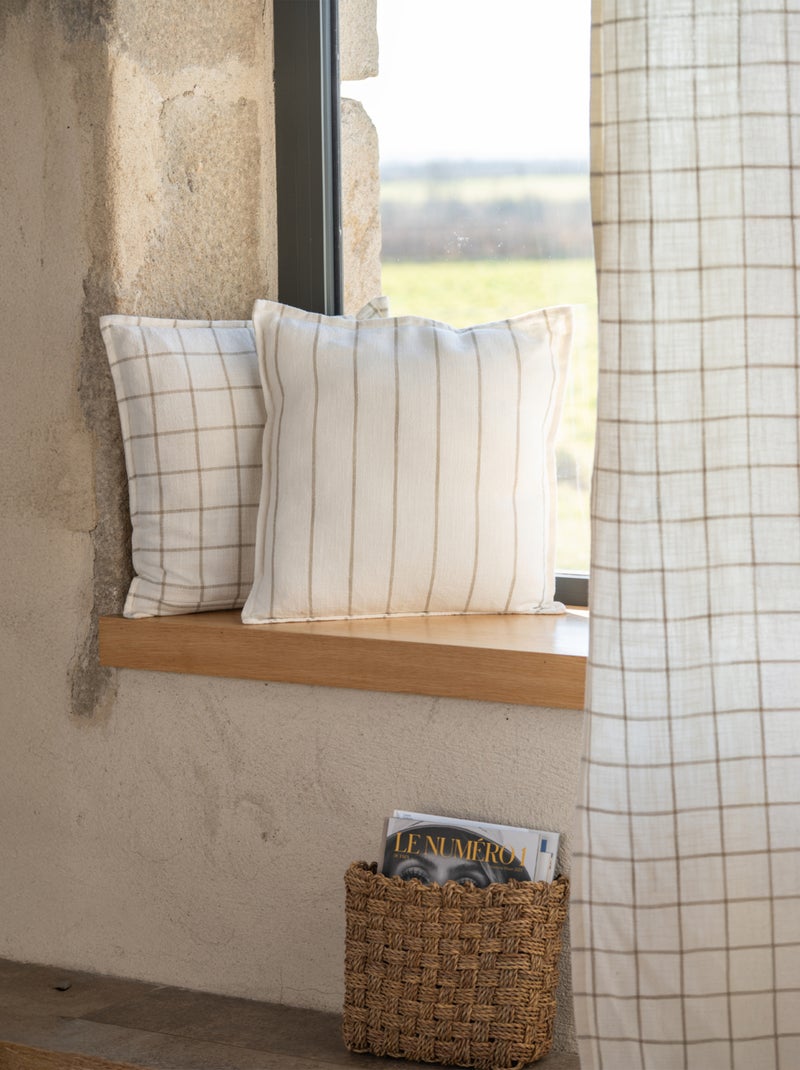 Housse de coussin  recto-verso 100% coton rayures et carreaux LOURMARIN Beige - Kiabi