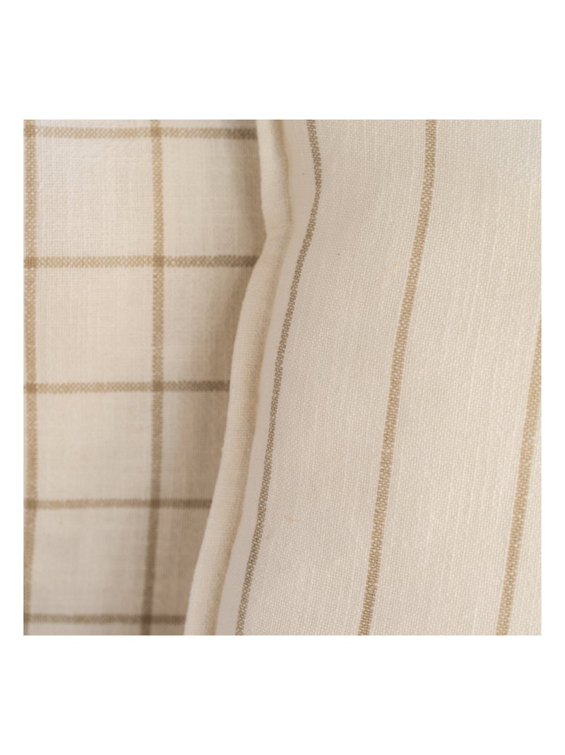 Housse de coussin  recto-verso 100% coton rayures et carreaux LOURMARIN Beige - Kiabi