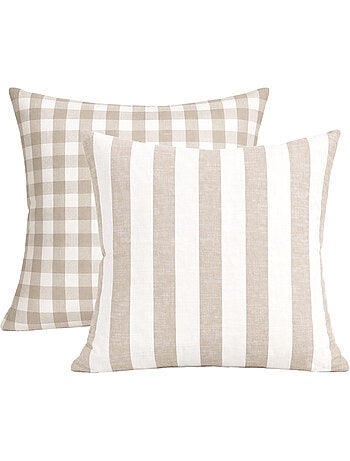 Housse de coussin recto-verso 100% coton rayures et vichy LOURMARIN