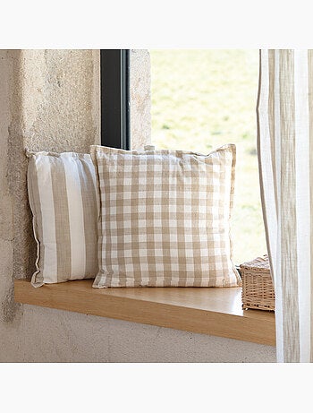 Housse de coussin recto-verso 100% coton rayures et vichy LOURMARIN