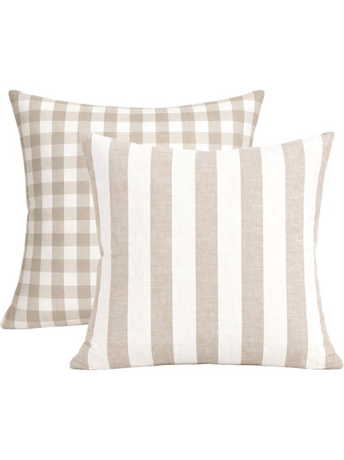 Housse de coussin recto-verso 100% coton rayures et vichy LOURMARIN - Kiabi