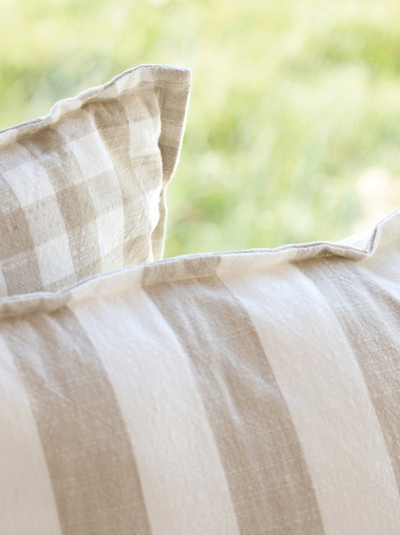 Housse de coussin recto-verso 100% coton rayures et vichy LOURMARIN Beige - Kiabi