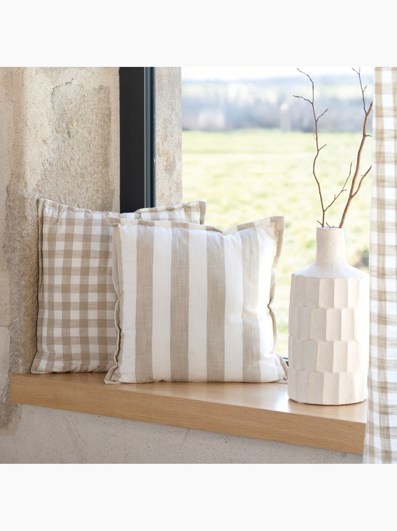 Housse de coussin recto-verso 100% coton rayures et vichy LOURMARIN Beige - Kiabi