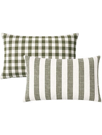 Housse de coussin recto-verso 100% coton rayures et vichy LOURMARIN