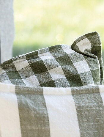Housse de coussin recto-verso 100% coton rayures et vichy LOURMARIN