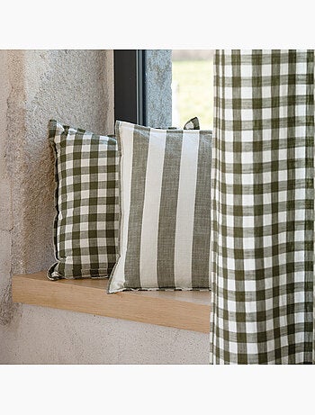 Housse de coussin recto-verso 100% coton rayures et vichy LOURMARIN